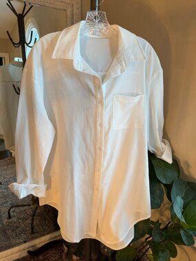 White Oversized Button Front Shirt/ Tunic,  Coastal
